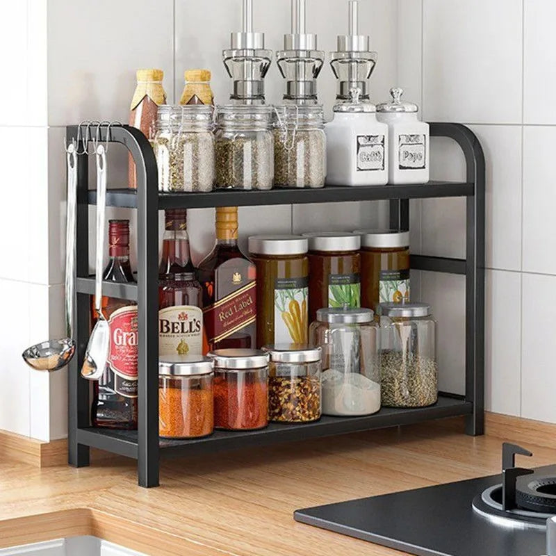 1pc 2-layer Storage Rack Seasoning Storage Shelf Countertop Organizer Bedroom Bathroom Kitchen Accessories Home Storage Rack