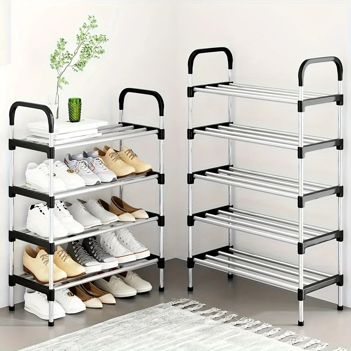 Stackable 5-Tier Shoe Rack Stainless Steel Shoes Rack Storage Shelf, Adjustable Shoe Organizers For Closet/ Front Door Entrance